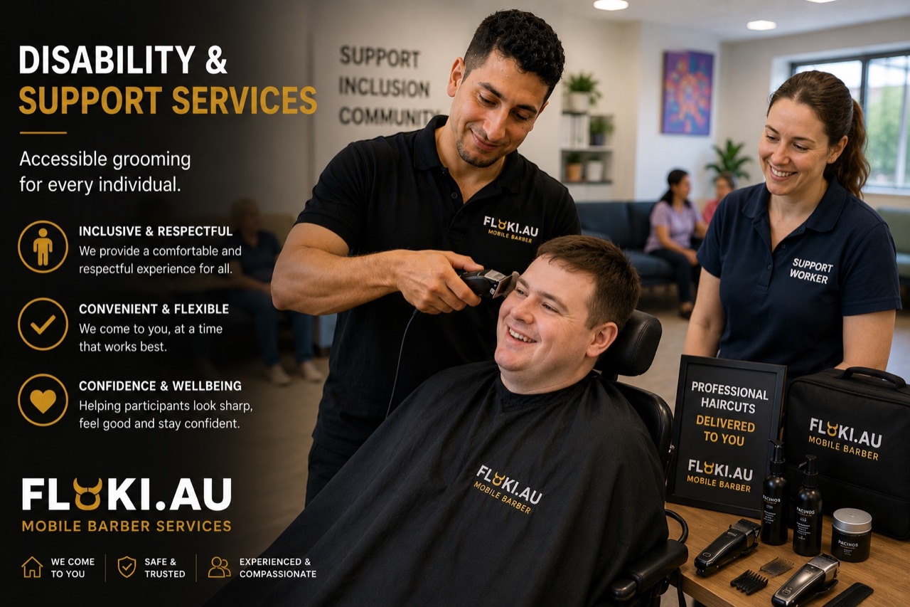 Floki mobile barber providing accessible grooming support in a familiar care setting
