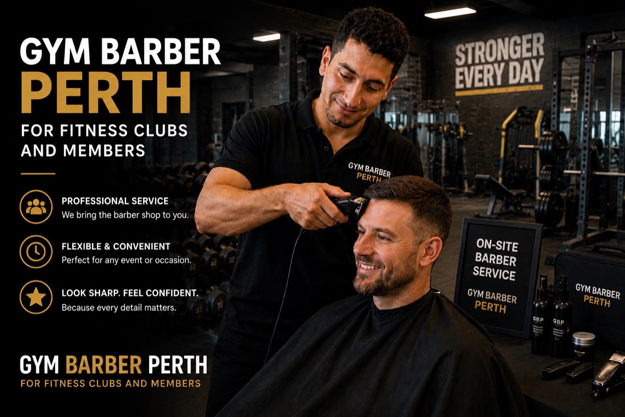 Floki mobile barber providing grooming services for gym and fitness club members in Perth