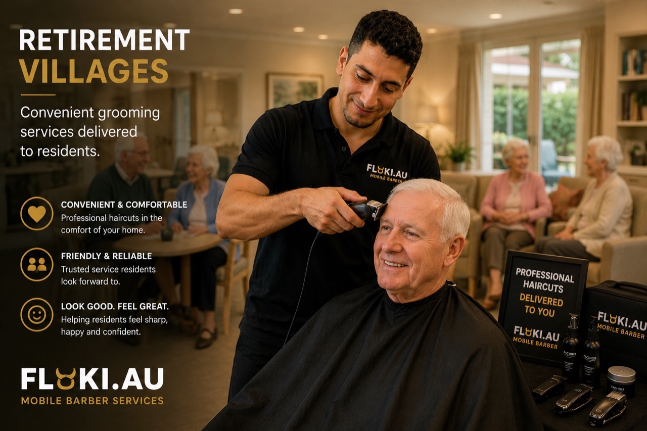 Floki mobile barber providing friendly on-site grooming for retirement village residents